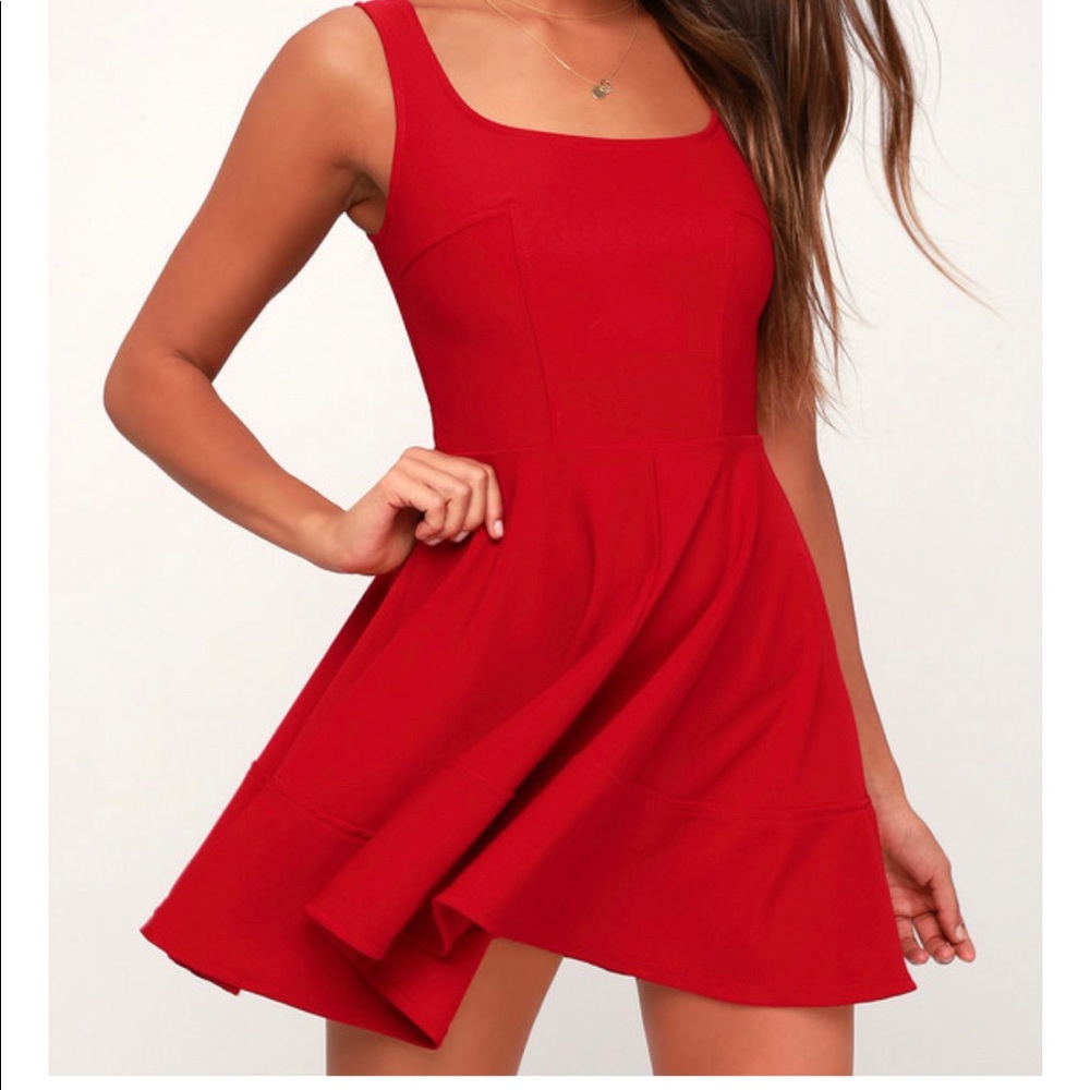 Red Square-Neck Sleeveless Fit & Flare Dress